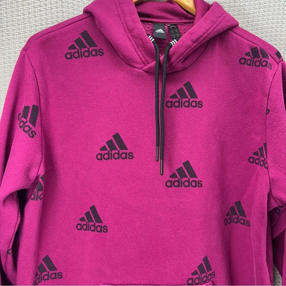 Adidas Hoodie Sweatshirt Men Med Purple Essential Pullover All Over Print Logo - Picture 2 of 8